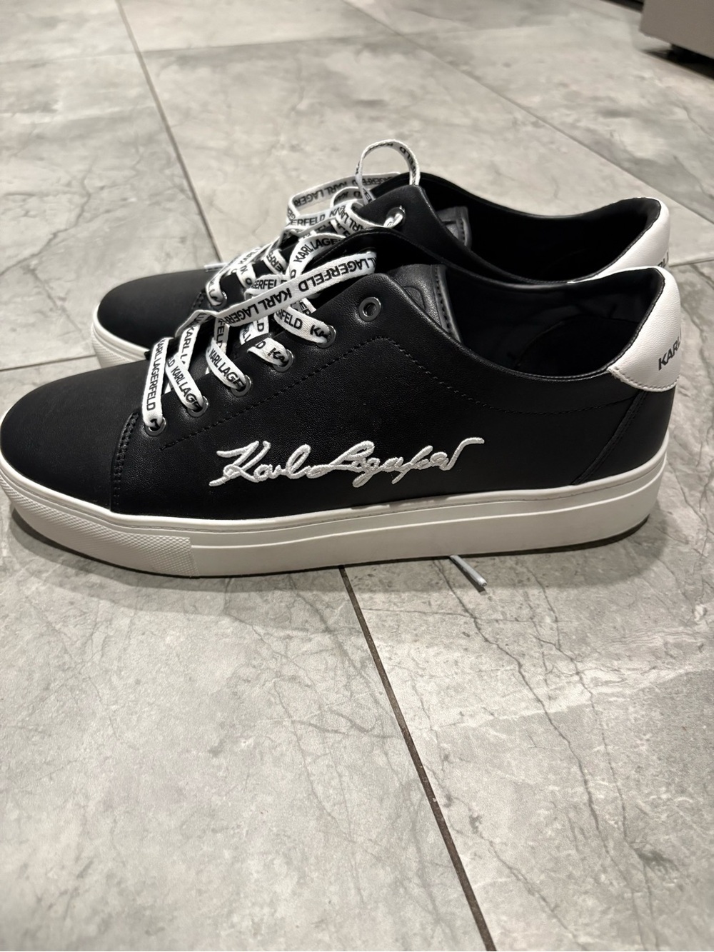 Karl Lagerfeld Black and White Low-Top Signature Sneakers